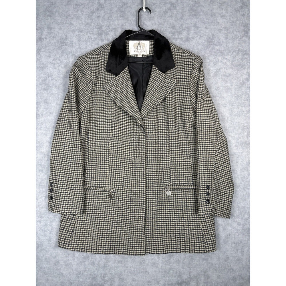 RZR WeatherWise Women's 16W Wool Houndstooth Jacket Black Faux Fur Collar